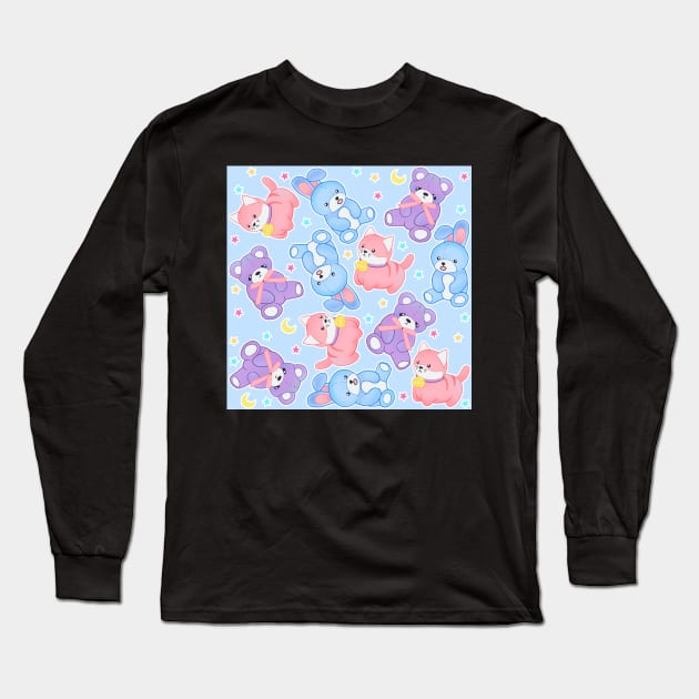 Pastel Plushies on Blue Long Sleeve T-Shirt by FrostedSoSweet